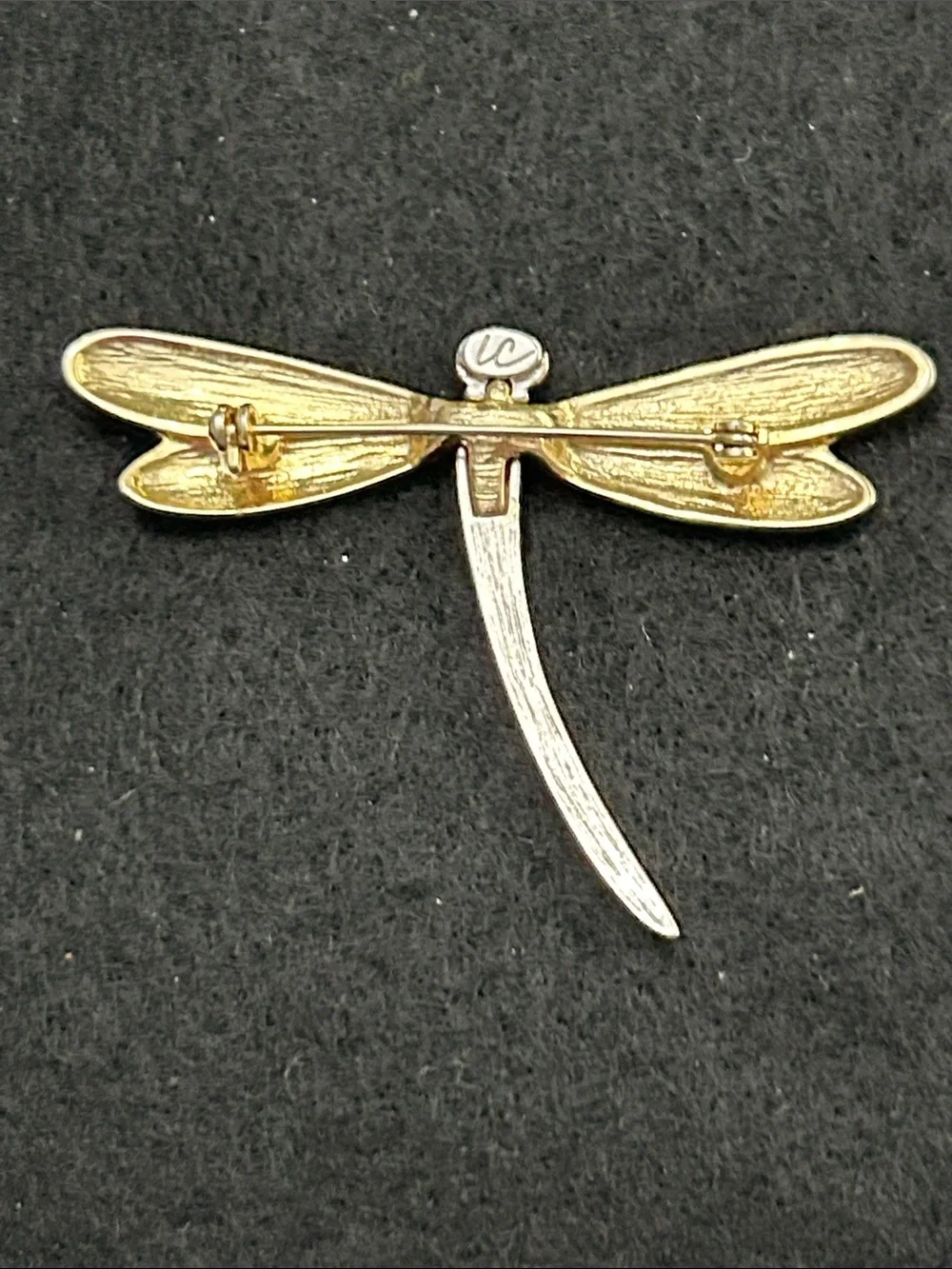 Liz Claiborne Silver and Gold-Tone Dragonfly Brooch with Clear Stone